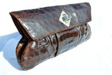  GIANT 16" 1940's-50's DECO Alligator Belly Skin Clutch Bag - ARGENTINA 