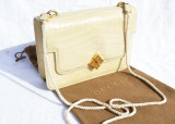  GUCCI Ivory Cream 1990's CROCODILE Skin SHOULDER Crossbody Bag 