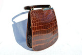  Lovely DOFAN 1950's-60's Chocolate Brown ALLIGATOR Belly Skin Handbag 