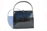  Classic BLACK 1950's-60's LUCILLE de PARIS Alligator Belly Skin Handbag 