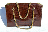  COBLENTZ 1950's-60's Chocolate Brown Alligator Belly Skin Handbag 
