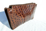  Large 14" 1940's-50's Chocolate DECO Style ALLIGATOR Skin CLUTCH 