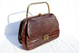  Stunning 1950's-60's Brown Crocodile Skin Satchel Style Bag 