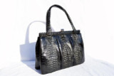  Dramatic BLACK 1960's TRIPLE HORNBACK Crocodile Skin Kelly Bag 