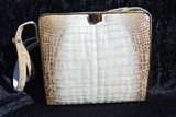  WHITE & TAN 1980's-90's CROCODILE Belly Skin Shoulder Bag 