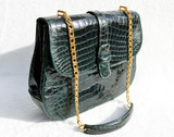  TEAL Green 1960's LUCILLE de PARIS Alligator Belly Skin SHOULDER Bag 
