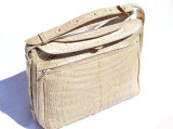  Dark CREAM Tan Sand 1990's Crocodile Belly Skin Shoulder Bag - Leder Locher - IRV 