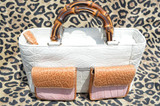 SUAREZ 1990's-2000's White, Pink & Tan Crocodile Skin Tote Bag Handbag 