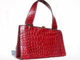  Cherry RED 1950's-60's Alligator Skin Handbag - ESCORT 