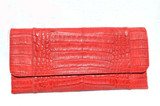  1990's-2000's Red CROCODILE Skin Envelope Style Clutch Shoulder Bag - CARLOS FALCHI 