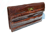  Lovely 1940's-50's Chocolate CROCODILE Skin Clutch Bag 