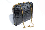 Lovely Jet Black 1940's HORNBACK ALLIGATOR Skin CLUTCH Shoulder Crossbody Bag 