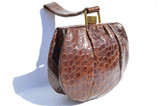  1940's-1950's Chocolate ALLIGATOR Skin Deco Style Wristlet Purse - BASS 