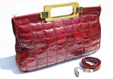 XXL 1990's Burgundy Red ZENITH Patchwork CROCODILE Skin TOTE Clutch Shoulder Bag