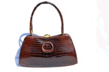  1950's-60's GOUT de PARIS Chocolate Brown Crocodile Belly Skin Handbag 