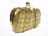  New! GOLD Hard-Sided Hornback ALLIGATOR Skin Mini CLUTCH Bag 