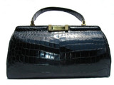  COBLENTZ 1950's-60's FRENCH Jet Black Alligator Handbag 