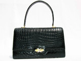  Stunning COBLENTZ 1960's JET BLACK CROCODILE Belly Skin Handbag 