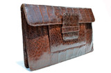  Large 13" 1940's-50's Brown CROCODILE Skin Clutch Bag - CALVET 