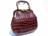  1950's-60's MILCH Chocolate ALLIGATOR Belly Skin Handbag 