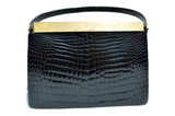  1950's-60's Black CROCODILE POROSUS Evening Bag 