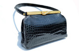  SAKS France 1950's-60's Black CROCODILE POROSUS Evening Bag 