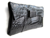  Large Jet Black 13" 1940's-50's CROCODILE CLUTCH 