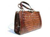  AMPLE 1980's-90's Brown CROCODILE Caiman Belly Skin Handbag 