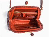  1950's Cognac Crocodile Skin Handbag w/BAKELITE Kiss Clasp 