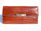  Large 14" 1960's-70's COGNAC Ceyene CROCODILE Skin CLUTCH Shoulder Bag 