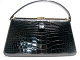  Classic BLACK 1960's LUCILLE de PARIS Alligator Kelly Handbag 