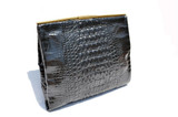  Classic Jet Black 1940's HORNBACK ALLIGATOR Skin CLUTCH Bag 