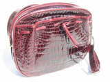  DEEP WINE Late 1980's ALLIGATOR Belly Skin Cross Body Shoulder Bag - ITALY 