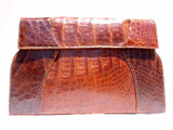  XL 13.5" Parisian COGNAC Late 1941 ALLIGATOR Skin CLUTCH- CALVET 