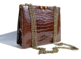  LUCILLE de PARIS 1950's-60's Chocolate Alligator CROSS BODY Shoulder Bag 