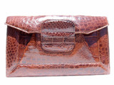  Lovely 13" 1940's Brown CROCODILE Skin Clutch Bag - ARGENTINA 