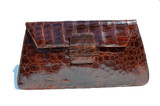  Ample 13.5" 1940's-50's Brown ALLIGATOR Skin Clutch Bag - ARGENTINA 