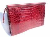 1980's Large BURGUNDY CROCODILE Belly Skin Clutch Bag - RAPPI