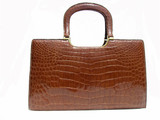  XL 13.5" 1980's CARAMEL CROCODILE Handbag BRIEF - Bloomingdales 