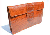  Large 1940's-50's COGNAC Crocodile Skin Clutch Bag - ARGENTINA 