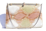 1970's-80's Pink Green & White PASTEL PYTHON Snake Skin Clutch SHOULDER Bag