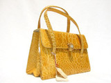  YELLOW 1950's-60's SAKS FIFTH AVE TURTLE Skin Handbag - FRANCE 