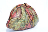  1970's-80's ROSE & GREEN PYTHON Snake Skin Clutch Shoulder Bag 