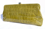  Advocado GREEN 1990's-2000's ALLIGATOR Belly Skin Clutch Bag 