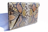  Lovely 1980's-90's  Python Snake Skin Envelope Clutch Shoulder Bag - Olive, Tan and Cream 