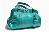  XXL Early 2000's DARK TURQUOISE GREEN Crocodile Belly Skin Handbag Shoulder Bag 