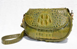  OLIVE GREEN  1990's-2000's HORNBACK Crocodile Skin CLUTCH Cross Body Shoulder Bag 
