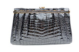  Gorgeous JET BLACK 1980's-1990's ALLIGATOR Belly Skin Clutch Shoulder Bag - BALLY 