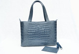  1990's-2000's DENIM BLUE Crocodile Belly Skin Tote Satchel Bag 
