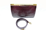 SUAREZ Eggplant PURPLE 1990's-2000's Alligator Belly Skin CLUTCH Shoulder Bag - ITALY 
